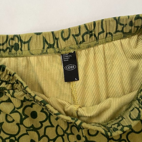 Cider Green Flower Velvet Wide-Leg Flare Pants Funky Retro 70s Loungewear Large - Picture 6 of 6